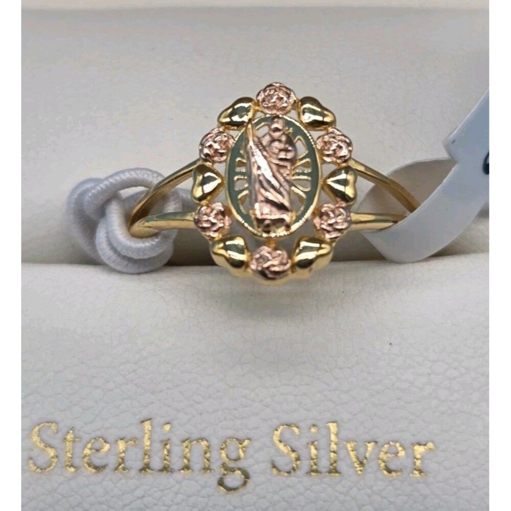 Moricci Saint Jude Heart + Rose sterling silver gold tone/rose gold ring size 8